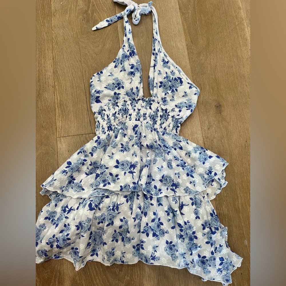 Global love blue and white floral dress size large girls
